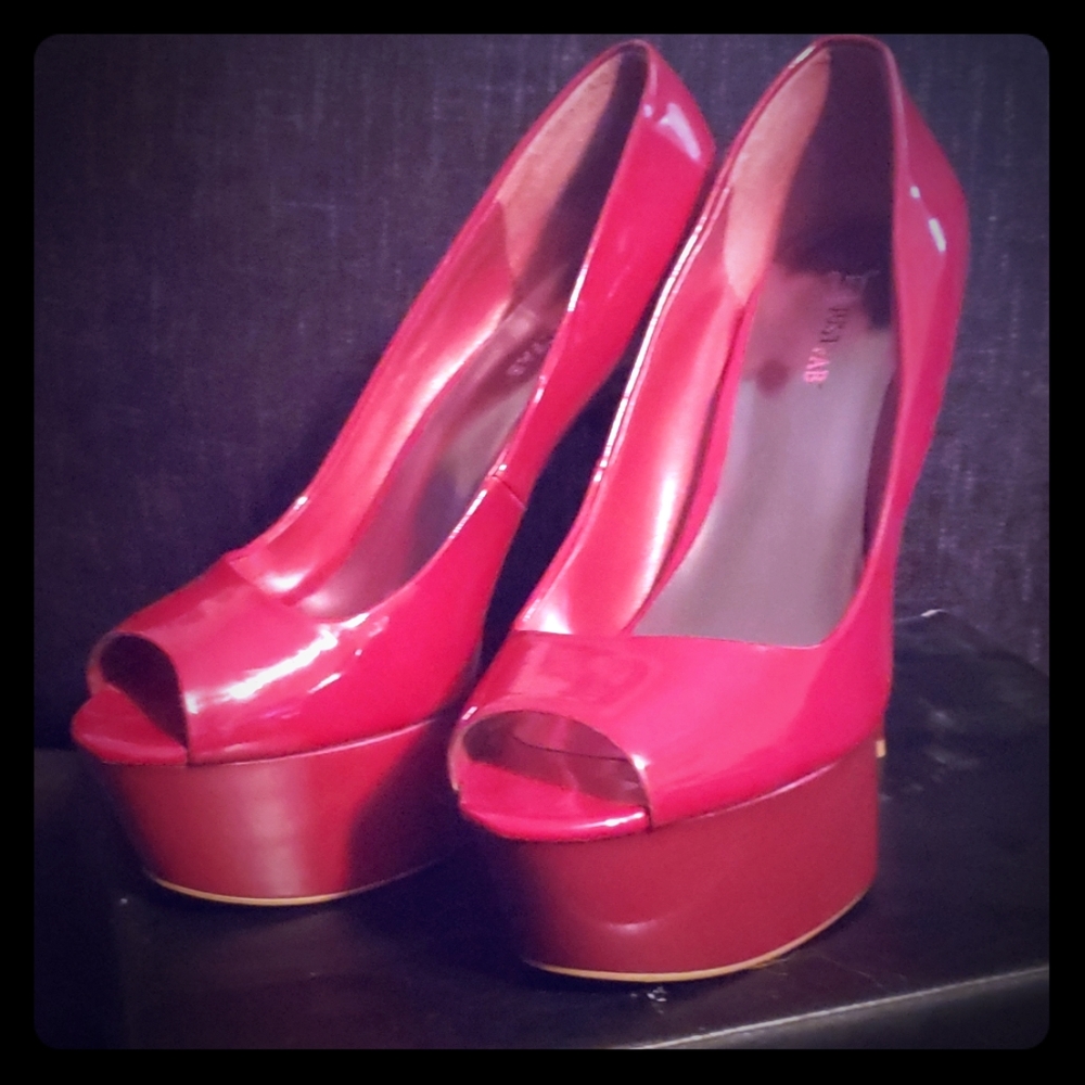 Luscious Ruby Color Red Platform Heels